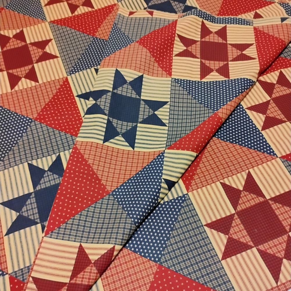 Patchwork Quilt FABRIC with Red and Blue Star Pattern 90" X 90" - Picture 4 of 9